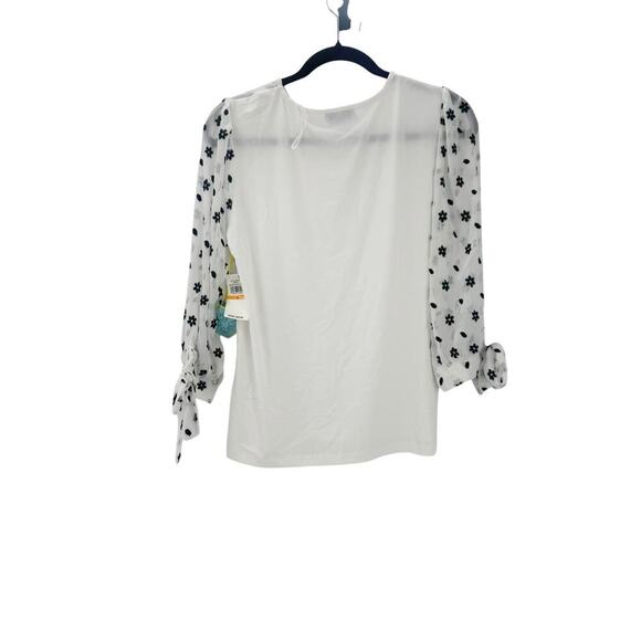 Cece Floral Embroidered Puff Sleeve Knit Top Soft Ecru White Size Small NWT - Picture 5 of 12